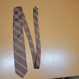 Town Classic Brown Stripe Necktie 100% Nylon Qiana Mens Formal